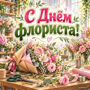 День флориста — открытка «С Днём флориста!» с цветочной мастерской без вывески