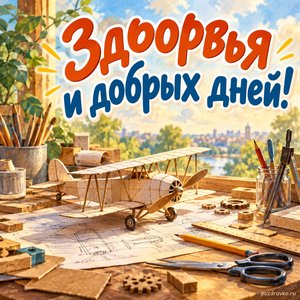 День изобретателя и рационализатора — открытка «Здоровья и добрых дней!» с бумажным макетом и инструментами