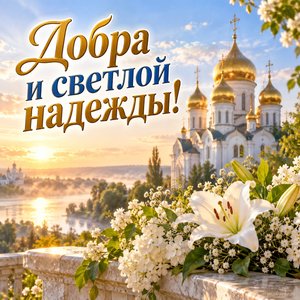 День Казанской иконы Божией Матери — открытка «Добра и светлой надежды!» с золотыми куполами в утреннем свете