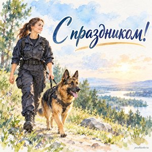 День кинолога МВД — открытка «С праздником!» с кинологом и служебной овчаркой на прогулке День кинолога МВД — открытка «С праздником!» с кинологом и служебной овчаркой на прогулке