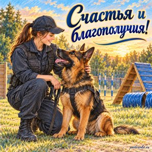 День кинолога МВД — открытка «Счастья и благополучия!» с кинологом на безопасной тренировочной площадке День кинолога МВД — открытка «Счастья и благополучия!» с кинологом на безопасной тренировочной площадке