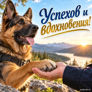 День кинолога МВД — открытка «Успехов и вдохновения!» с лапой собаки в человеческой ладони День кинолога МВД — открытка «Успехов и вдохновения!» с лапой собаки в человеческой ладони