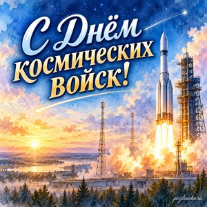 День космических войск — открытка «С Днём космических войск!» с ракетой на стартовом комплексе без надписей