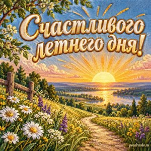 День летнего солнцестояния — открытка «Счастливого летнего дня!» с тихой тропинкой к залитому светом горизонту