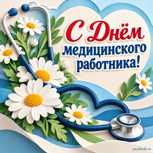 День медика — открытка «С Днём медицинского работника!» с стетоскопом и ромашками