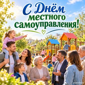 День местного самоуправления — открытка «С Днём местного самоуправления!» с жителями у новой детской площадки