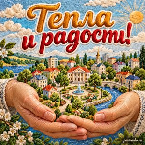 День местного самоуправления — открытка «Тепла и радости!» с ладонями, бережно поддерживающими миниатюрный город