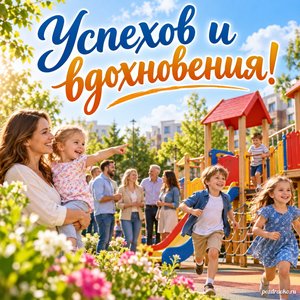День местного самоуправления — открытка «Успехов и вдохновения!» с жителями у новой детской площадки