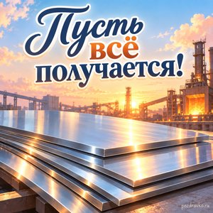 День металлурга — открытка «Пусть всё получается!» с блестящими стальными листами