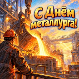 День металлурга — открытка «С Днём металлурга!» с мягким золотым свечением производственного пространства