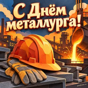 День металлурга — открытка «С Днём металлурга!» с защитной каской и рабочими перчатками