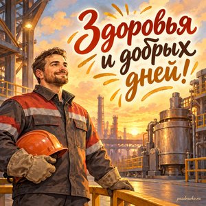 День металлурга — открытка «Здоровья и добрых дней!» с мастером у закрытого оборудования