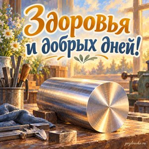 День оружейника — открытка «Здоровья и добрых дней!» с металлической заготовкой в мягком свете
