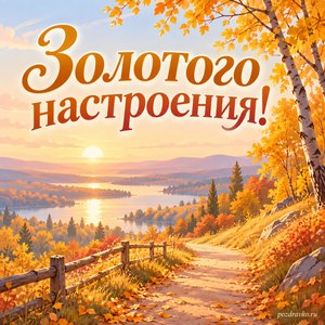 День осеннего равноденствия — открытка «Золотого настроения!» с осенней тропинкой в золотом свете