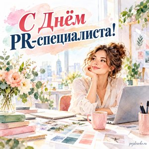 День PR-специалиста — открытка «С Днём PR-специалиста!» со специалистом за творческим рабочим столом