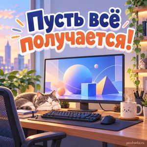 День программиста — открытка «Пусть всё получается!» с монитором с геометрическими фигурами без текста