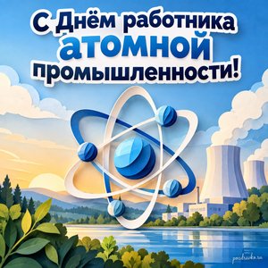 День атомщика — открытка «С Днём работника атомной промышленности!» с абстрактной моделью атома без символов