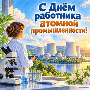 День атомщика — открытка «С Днём работника атомной промышленности!» с научным прибором