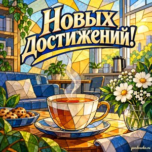 День скорой помощи — открытка «Новых достижений!» с чашкой чая в уютной комнате отдыха медиков День скорой помощи — открытка «Новых достижений!» с чашкой чая в уютной комнате отдыха медиков