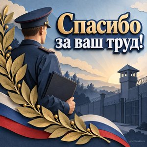 День работников УИС — открытка «Спасибо за ваш труд!» с закрытой папкой и ветвями лавра