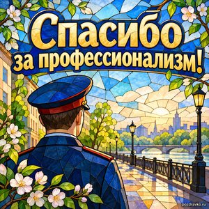 День работников УИС — открытка «Спасибо за профессионализм!» с тихим весенним городским пейзажем