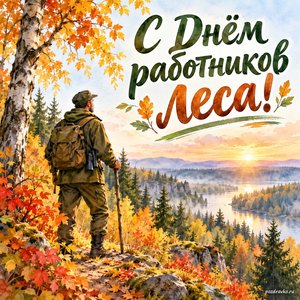 День лесника — открытка «С Днём работников леса!» с лесником на осенней тропинке
