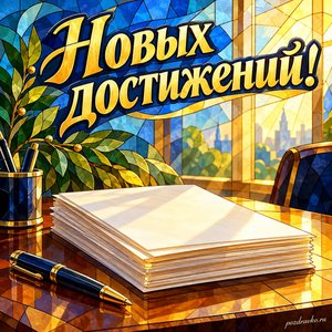 День следователя МВД — открытка «Новых достижений!» с солнечным светом на стопке документов без текста День следователя МВД — открытка «Новых достижений!» с солнечным светом на стопке документов без текста