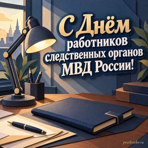 День следователя МВД — открытка «С Днём работников следственных органов МВД России!» с настольной лампой и закрытым блокнотом День следователя МВД — открытка «С Днём работников следственных органов МВД России!» с настольной лампой и закрытым блокнотом