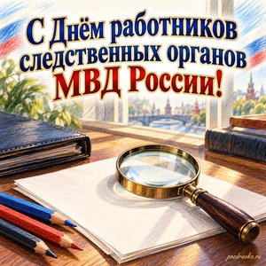 День следователя МВД — открытка «С Днём работников следственных органов МВД России!» с карандашами, лупой и чистым листом День следователя МВД — открытка «С Днём работников следственных органов МВД России!» с карандашами, лупой и чистым листом