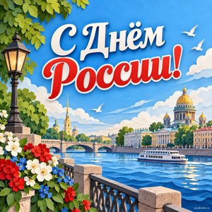 День России — открытка «С Днём России!» с мирной городской набережной