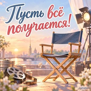 День российского кино — открытка «Пусть всё получается!» с креслом режиссёра без надписей
