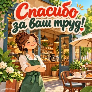 День российского предпринимательства — открытка «Спасибо за ваш труд!» с открытой кофейней без вывески