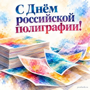 День российской полиграфии — открытка «С Днём российской полиграфии!» с цветными печатными листами