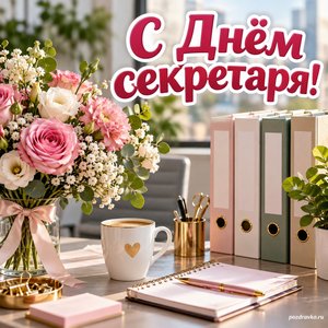 День секретаря — открытка «С Днём секретаря!» с аккуратными папками без текста