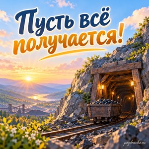 День шахтёра — открытка «Пусть всё получается!» с входом в шахту без вывесок