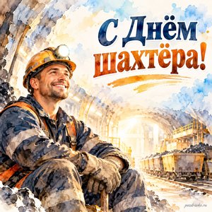 День шахтёра — открытка «С Днём шахтёра!» с шахтёром в каске в безопасном светлом помещении