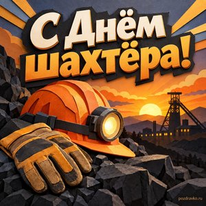 День шахтёра — открытка «С Днём шахтёра!» с защитной каской и рабочими перчатками