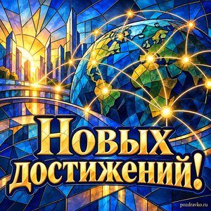 День шифровальщика — открытка «Новых достижений!» со светящимися узлами связи без символов