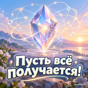День шифровальщика — открытка «Пусть всё получается!» с кристаллом в окружении абстрактных линий