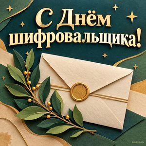 День шифровальщика — открытка «С Днём шифровальщика!» с закрытым конвертом и зелёной веточкой