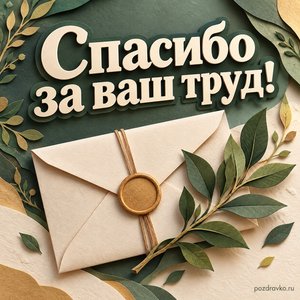 День шифровальщика — открытка «Спасибо за ваш труд!» с закрытым конвертом и зелёной веточкой