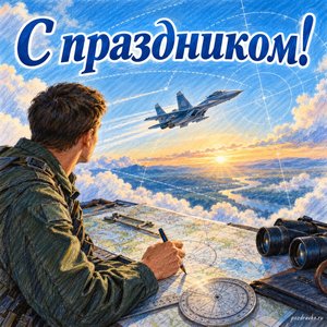 День штурманской службы ВВС России — открытка «С праздником!» с небом и изящными навигационными линиями без символов