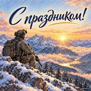 День ССО — открытка «С праздником!» с рассветом над заснеженными горами