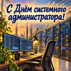 День сисадмина — открытка «С Днём системного администратора!» со светящимися индикаторами серверов без текста