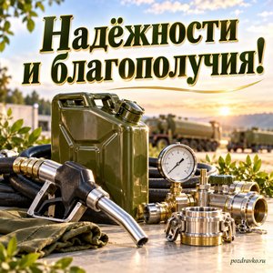 День службы горючего ВС России — открытка «Надёжности и благополучия!» с аккуратным техническим оборудованием