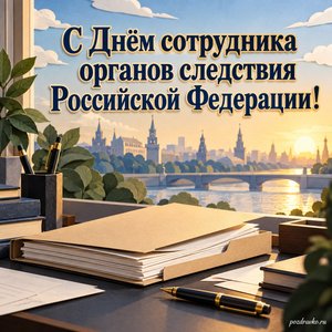 День следователя — открытка «С Днём сотрудника органов следствия Российской Федерации!» с папкой документов без текста
