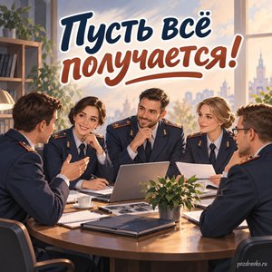 День следователя — открытка «Пусть всё получается!» с коллегами за круглым столом