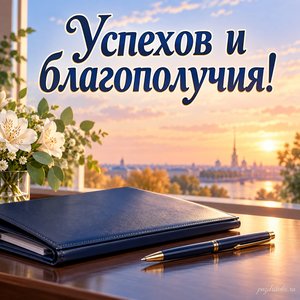 День полиции — открытка «Успехов и благополучия!» с рабочей папкой и ручкой без надписей