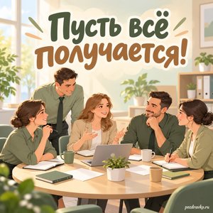 День сотрудников военных комиссариатов — открытка «Пусть всё получается!» с коллегами за круглым столом
