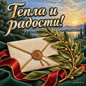 День сотрудников военных комиссариатов — открытка «Тепла и радости!» с конвертом и веточкой лавра